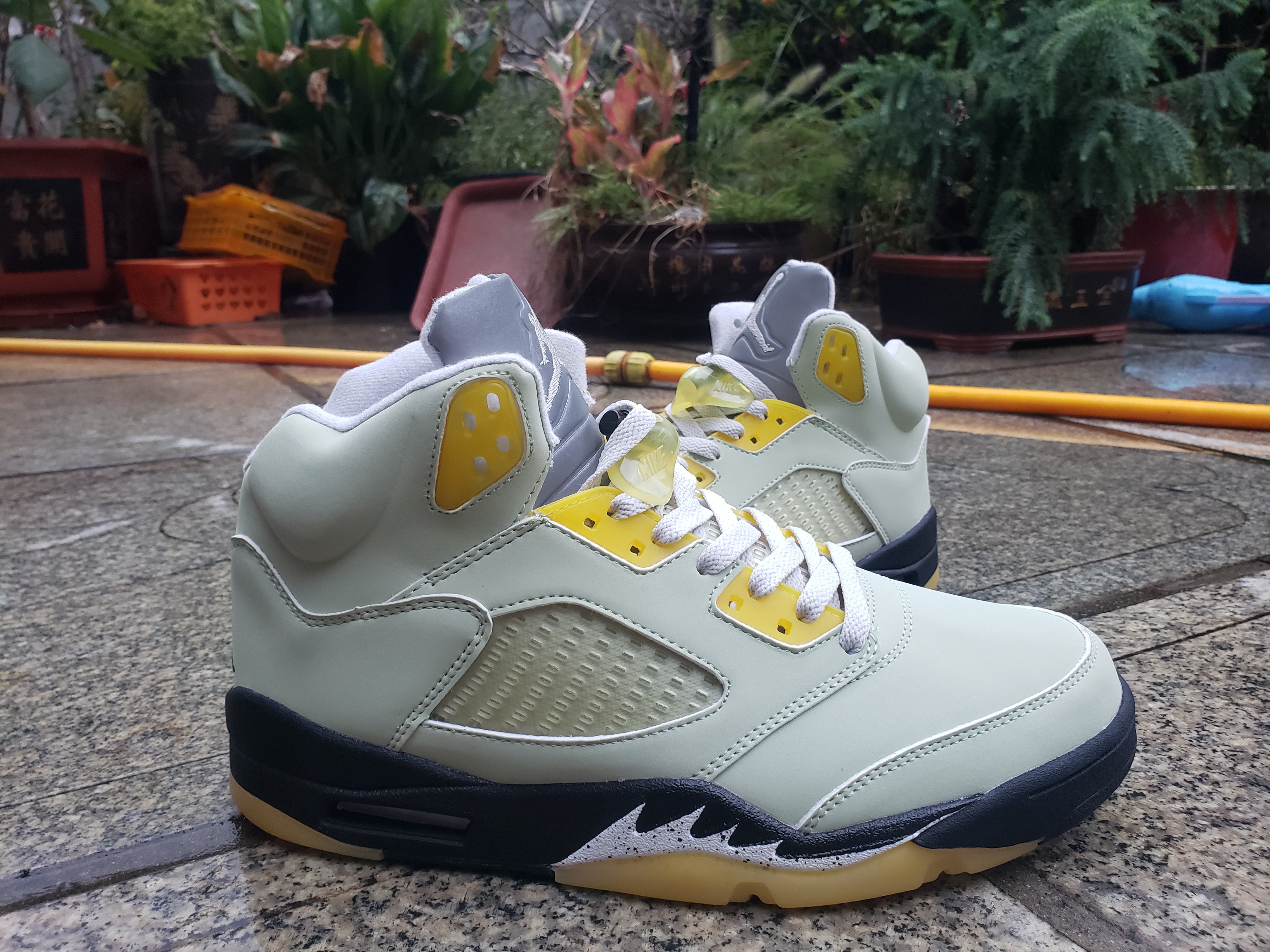 2021 Air Jordan 5 Grey Yeloow Black Shoes